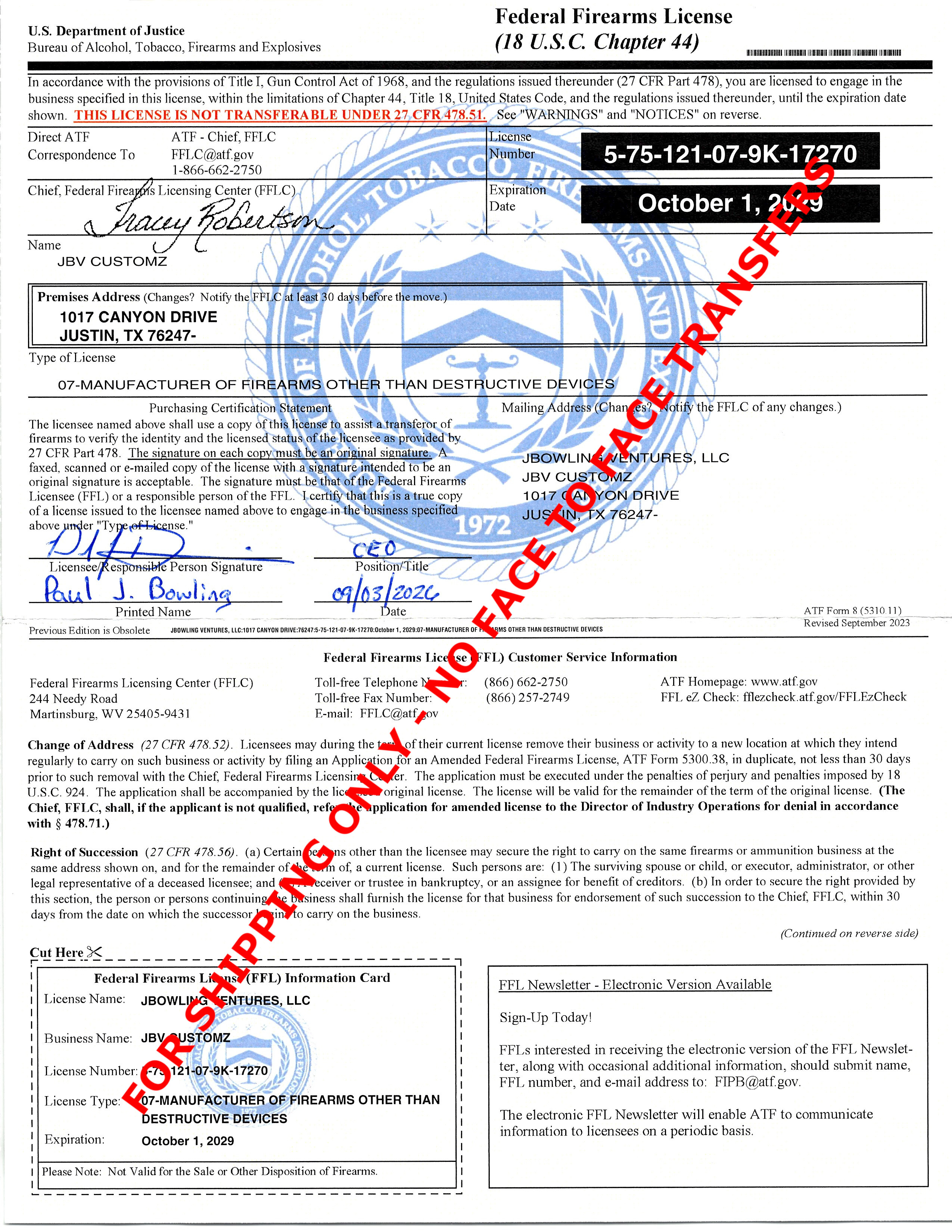 JBV Customz FFL License File Copy